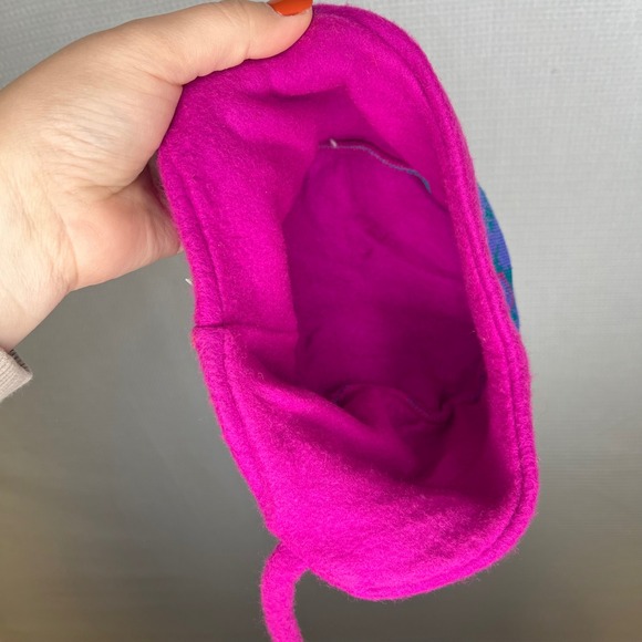 Turtle Fur Kids Ear Flap Hat Magenta Purple Geometric Pattern Retro VTG - Picture 5 of 8